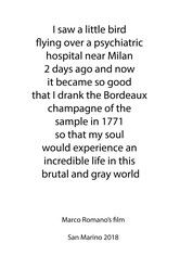 I Saw a Little Bird Flying Over a Psychiatric Hospital Near Milan 2 Days Ago and Now it Became So Good that I Drank the Bordeaux Champagne of the Sample in 1771 So That My Soul Would Experience an Incredible Life in This Brutal and Gray World
